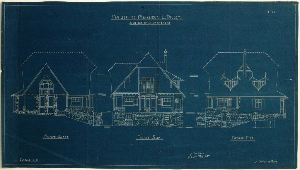 Plan de la maison Fallet dessiné par Charles-Edouard Jeanneret, conservé à la Bibliothèque de la Ville de La Chaux-de-Fonds